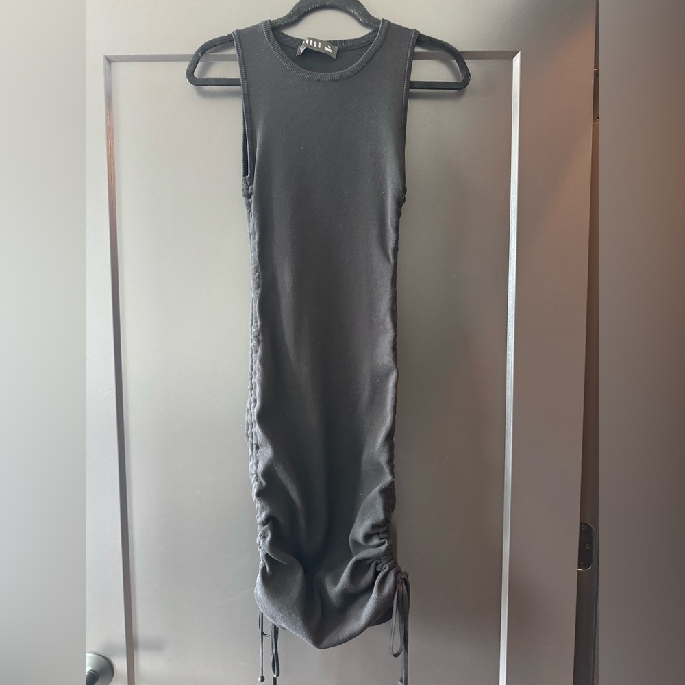 Lioness Black Ruched Tie Front Bodycon Midi Dress